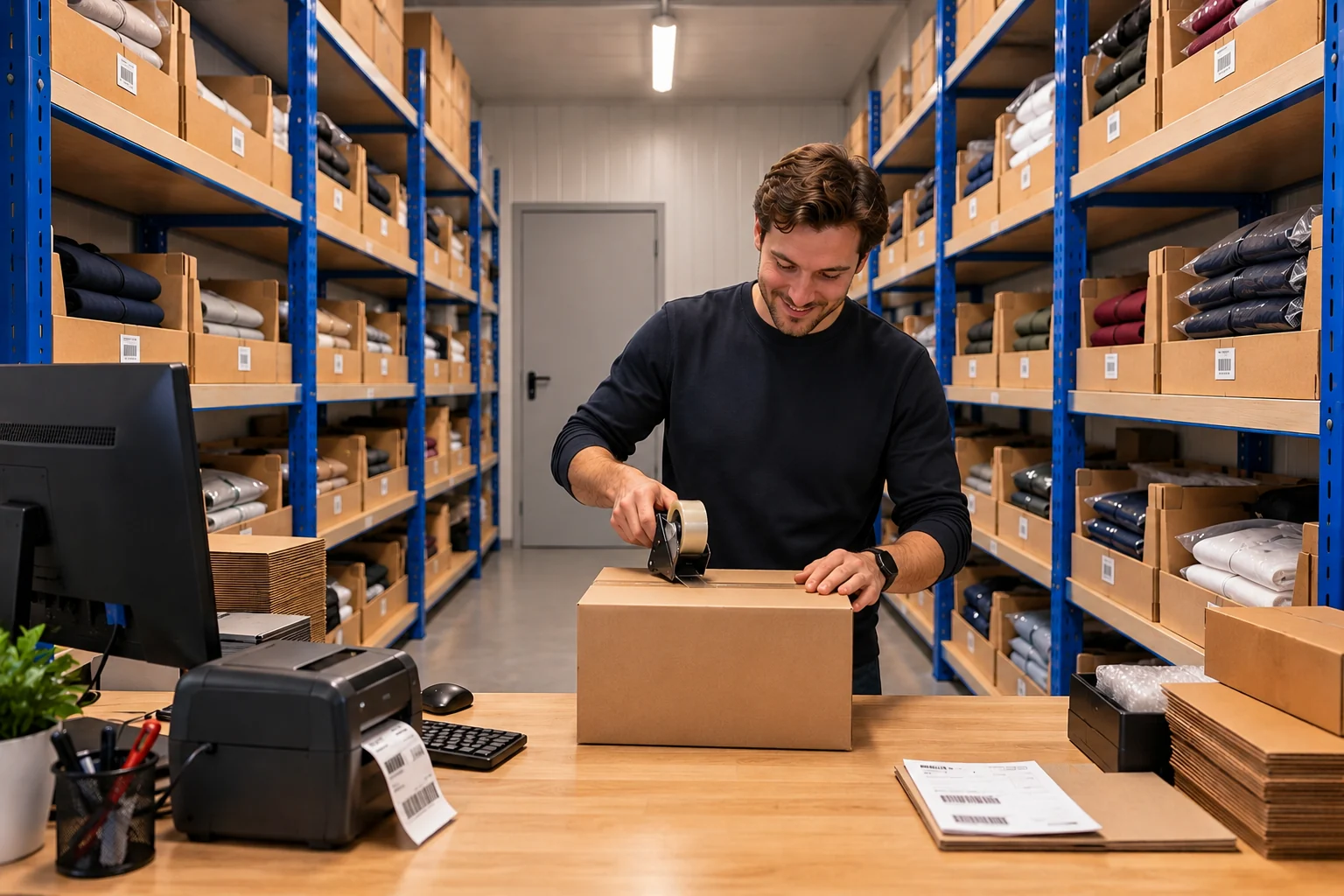 Orderverwerking met verpakkingsmateriaal en labelprinter